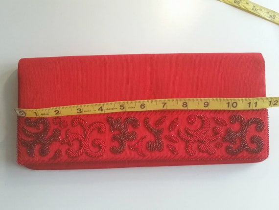 1970s Vintage Red Clutch Grossgrain Satin Lining … - image 9