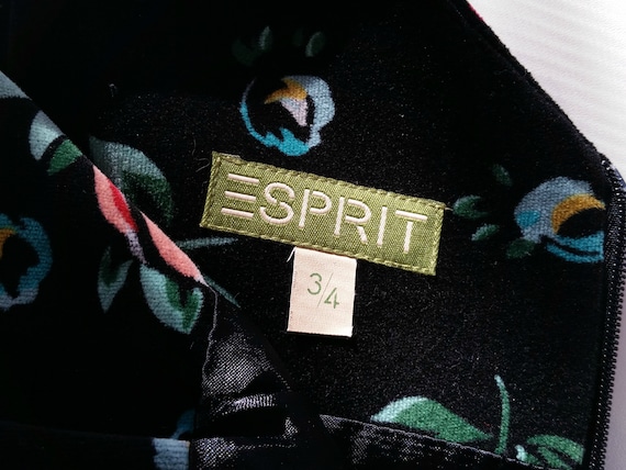 1990s Vintage Esprit Black Floral Mini Velvet Dre… - image 10