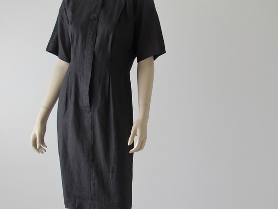 1980s Vintage Liz Claiborne Dress, Black Linen, P… - image 5