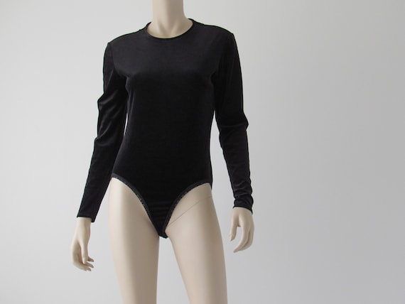 1990s Vintage Emanuel Ungaro Velvet Snap Crotch Bodysuit Long
