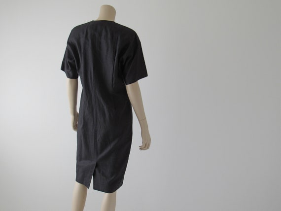 1980s Vintage Liz Claiborne Dress, Black Linen, P… - image 2