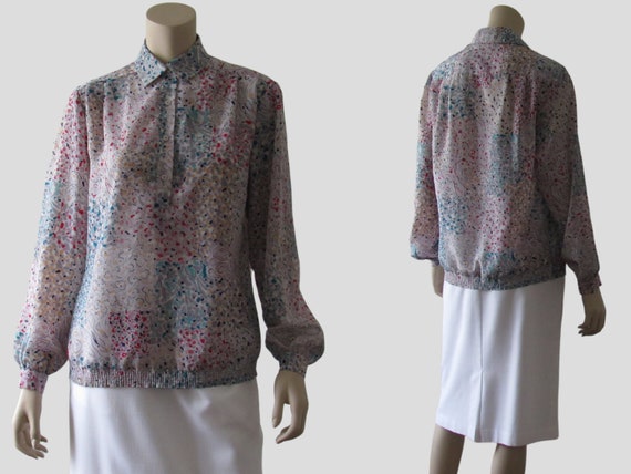 1980s Vintage Bishop Sleeve Top, Henley Top, Henl… - image 1