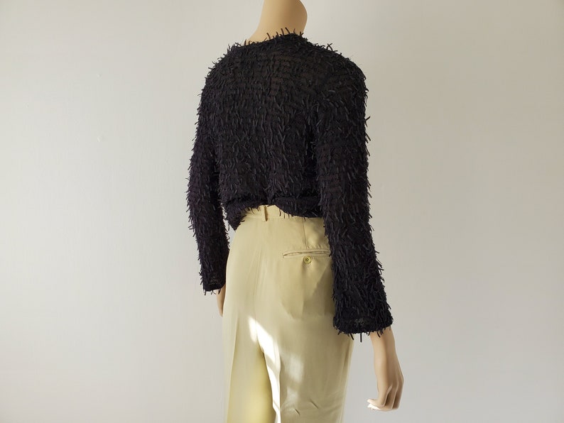 1990s Vintage Y2K Crop Top Long Sleeve, Ribbon Knit Metallic Top, Petite Clothing Made in USA image 5