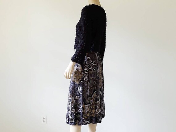 1980s Vintage Rayon Midi Skirt Black Print Abstra… - image 8
