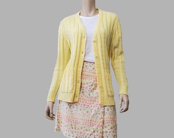 1970s Vintage Yellow Cardigan Sweater, Sears Cardigan, Vintage Sears, Button Cardigan Cable Knit, V Neck Cardigan Women, Acrylic Cardigan