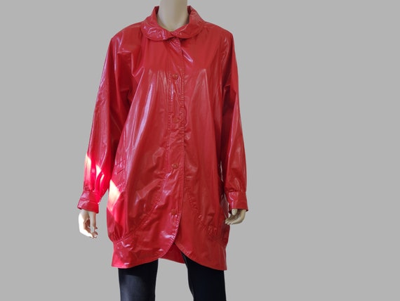 1980s Vintage Red Vinyl Jacket, Streetwear Jacket… - image 4