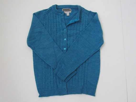 1950s Vintage Cerulean Blue Cable Knit Crewneck B… - image 9