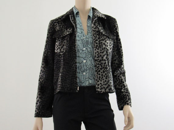 1990s Vintage Animal Print Zip Up Jacket, Leopard… - image 2