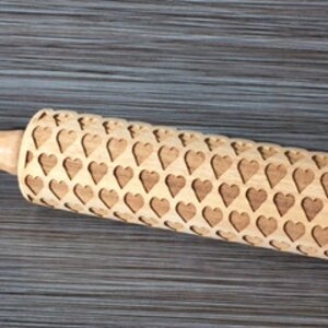 Rolling Pin: Small Hearts embossed cookies clay pottery décor baking gift image 3