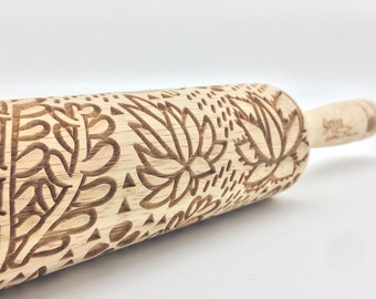 Succulent Embossed Rolling Pin: Floral Cookie Stamp, Pottery Decor