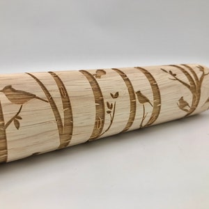 Rolling Pin: Cardinals in Birch Tree | embossed cookies clay pottery décor baking gift