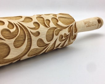 Rolling Pin: Floral Swirl | embossed cookies clay pottery décor baking gift