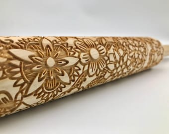 Rolling Pin: Mandalas | embossed cookies clay pottery décor baking gift