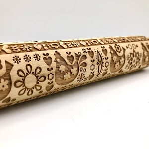 Rolling Pin: Hens | embossed cookies clay pottery décor baking gift