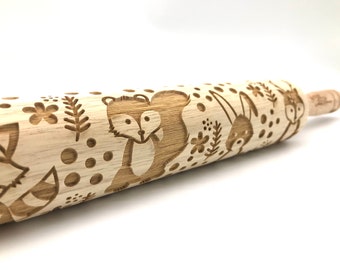 Rolling Pin: Playful Forest | embossed cookies clay pottery décor baking gift