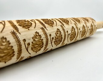 Pinecone Embossed Rolling Pin for Baking, Pottery - Gift for Cookie & Clay Crafters
