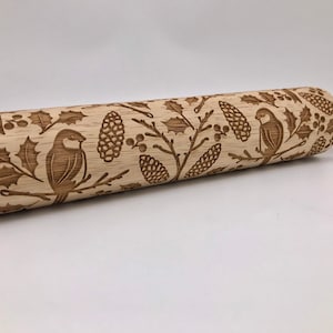 Rolling Pin: Chickadees | embossed cookies clay pottery décor baking gift