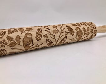 Rolling Pin: Chickadees | embossed cookies clay pottery décor baking gift