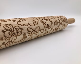 Rolling Pin with When Pigs Fly | embossed cookies clay pottery décor baking gift