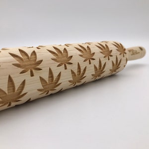 Rolling Pin: Engraved Marijuana Leaf embossed cookies clay pottery décor baking gift image 1