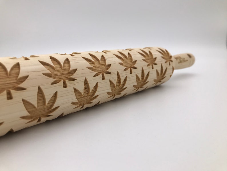 Rolling Pin: Engraved Marijuana Leaf embossed cookies clay pottery décor baking gift image 1