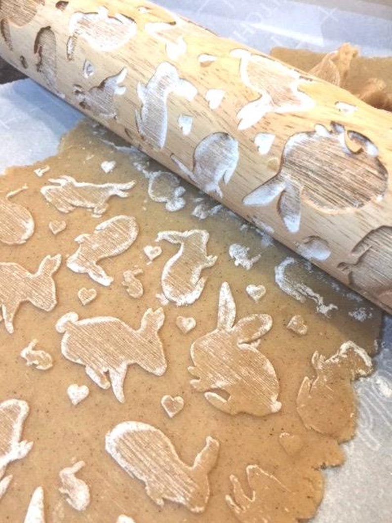 Adorable Rabbit and Heart Pattern Rolling Pin for Baking Pottery ...
