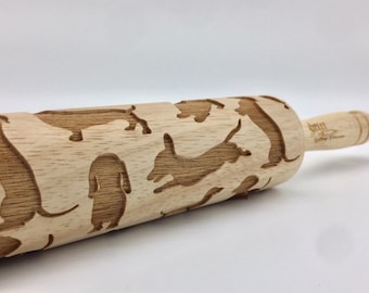 Rolling Pin: Dachshund Dog | embossed cookies clay pottery décor baking gift