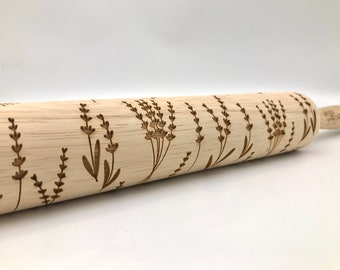 Embossed Rolling Pin with Lavender Sprigs for Baking, Pottery, and Decor Gifts