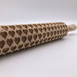 Rolling Pin: Small Hearts embossed cookies clay pottery décor baking gift image 1