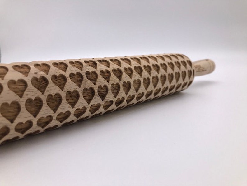 Rolling Pin: Small Hearts embossed cookies clay pottery décor baking gift image 1