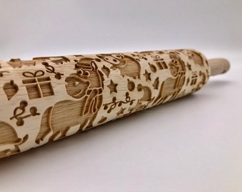 Rolling Pin: Festive Farm Animals | embossed cookies clay pottery décor baking gift