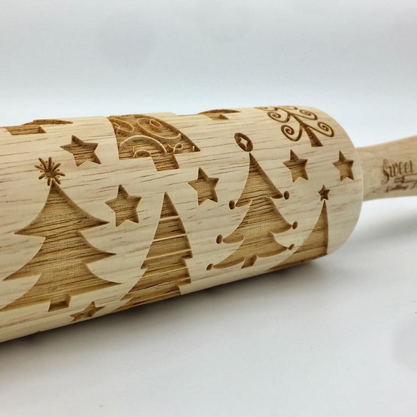 Rolling Pin Whimsy Trees | embossed cookies clay pottery décor baking gift