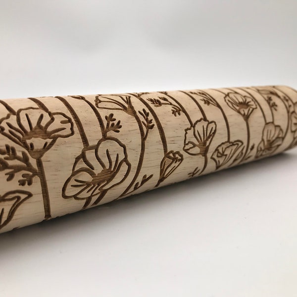 Rolling Pin: Poppies | embossed cookies clay pottery décor baking gift