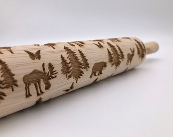 Rolling Pin:Moose, Bear, Deer, Mountain Scenery