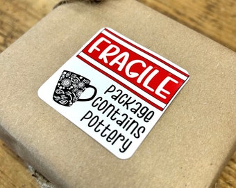 Stickers (set of 50) : FRAGILE this package contains pottery - 2 x 2 Square |  clay pottery décor baking gift sticker label gift tag