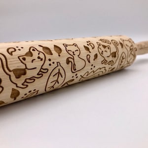 Rolling Pin: Nature Loving Cat | embossed cookies clay pottery décor baking gift