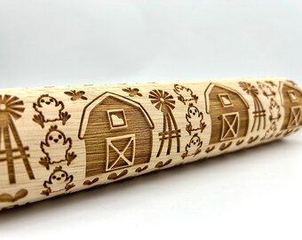 Rolling Pin: Spring Barn | embossed cookies clay pottery décor baking gift