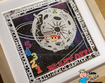Papercut template, nursery rhyme, "zoom, zoom, zoom", personal use, gift, gift for a boy, gift for a girl, nursery art, space rocket, DIY