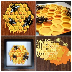 Honey bee, Papercut template, DIY, Instant download, Bee, Honeycomb, Apiarist gift, Layered papercut, Layered shadow box, Gardener gift