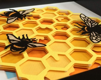 Honey bee, Papercut template, DIY, Instant download, Bee, Honeycomb, Apiarist gift, Layered papercut, Layered shadow box, Gardener gift