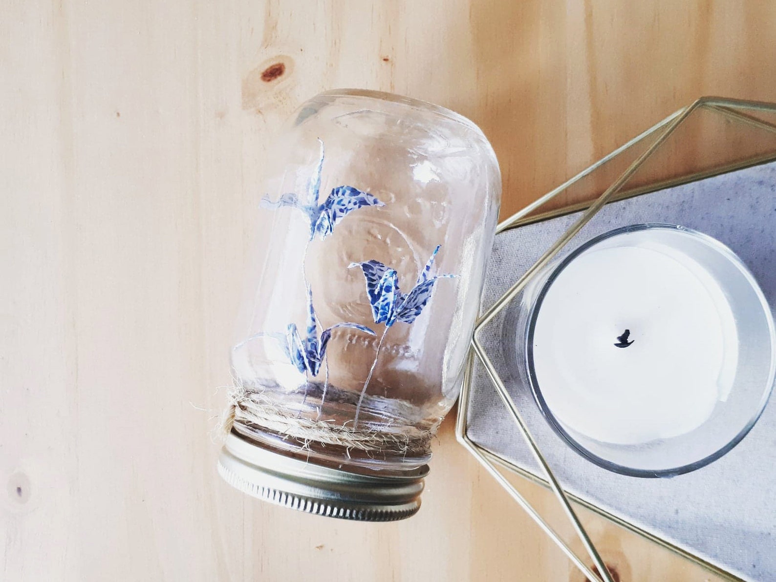 Origami Mason Jar X Paper Cranes / Blue Flowery Birds / Paper Etsy Canada