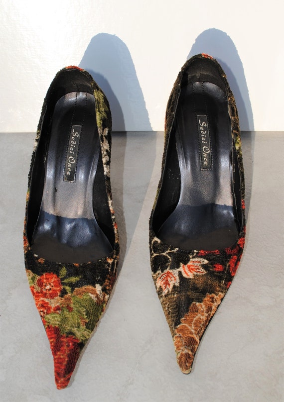 multi coloured kitten heel shoes