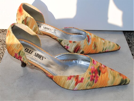 multi coloured kitten heel shoes