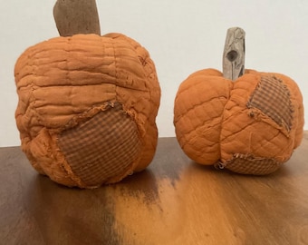 Vintage Repurposed Quilt Pumpkins, set of 2