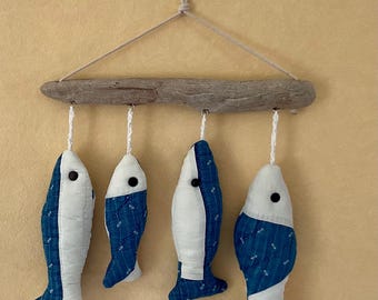 Vintage Quilt Scraps Fish Hanging on Driftwood