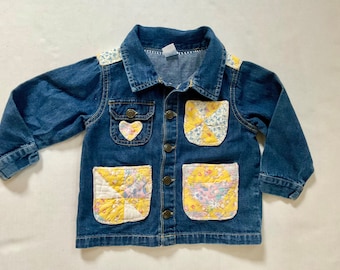 Upcycled Chore Coat with Vintage Quilt Patches, size 24 months