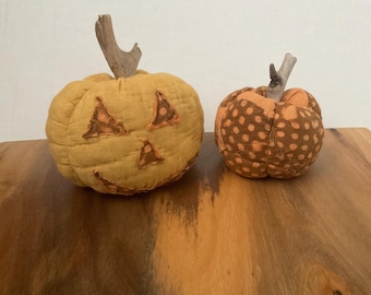 Rustic Quilt Pumpkins set of 2