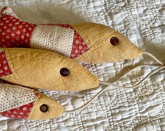 Hanging Fish Decoration made from worn vintage quilt