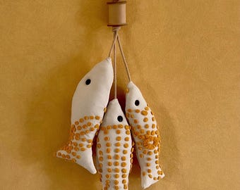Vintage Repurposed Chenille Bedcover Hanging Fish Decoration