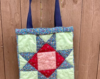 Quilt Tote Bag upcycled from a vintage quilt with unique pieces on each side